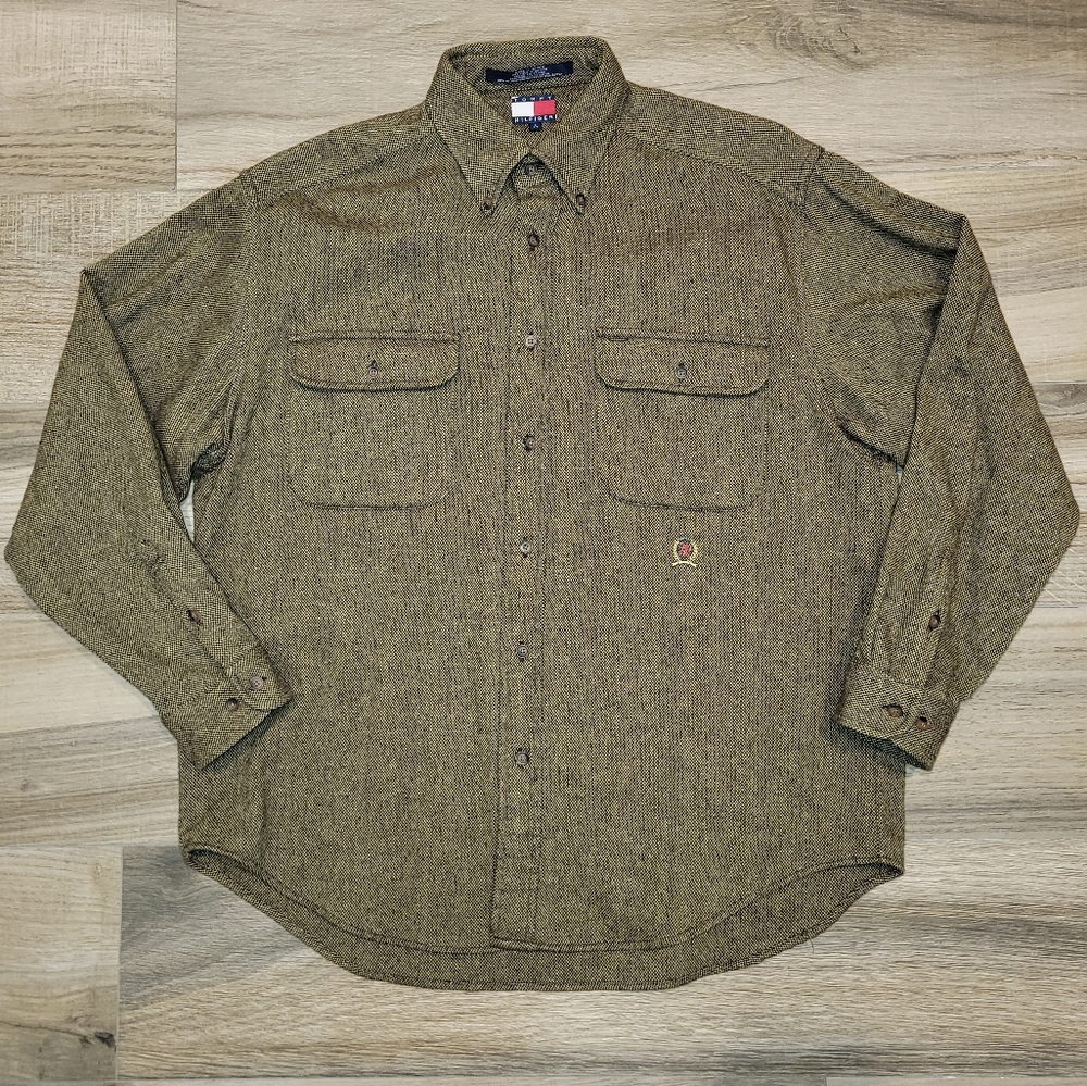 Vintage Tommy Hilfiger Wool Button Up Long Sleeve Shirt Men's Large